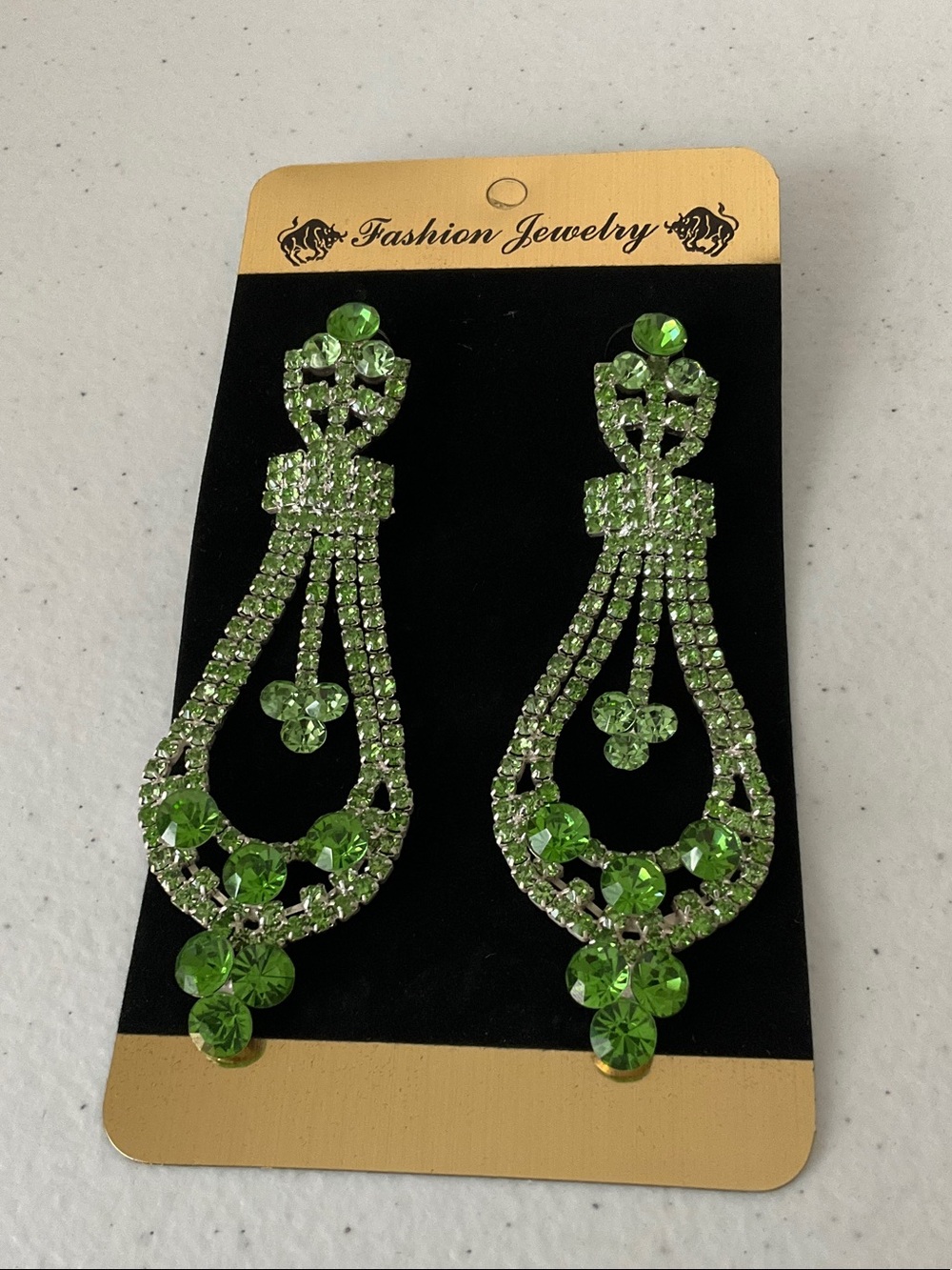 Fashion Jewelry Lime Green Crystal Chandelier Earrings